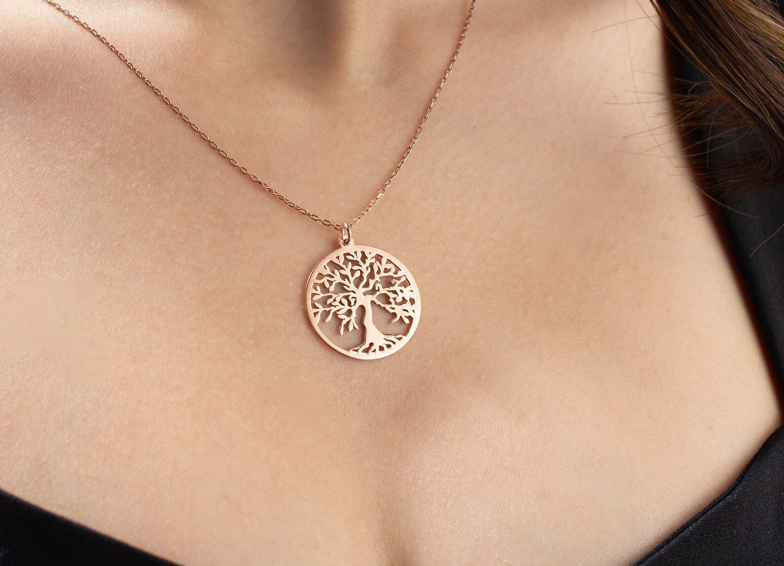 Collier Femme Arbre de Vie acier inoxydable rose gold