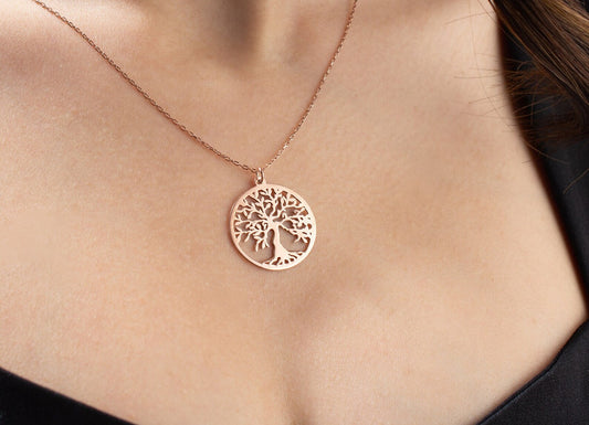 Collier Femme Arbre de Vie acier inoxydable rose gold