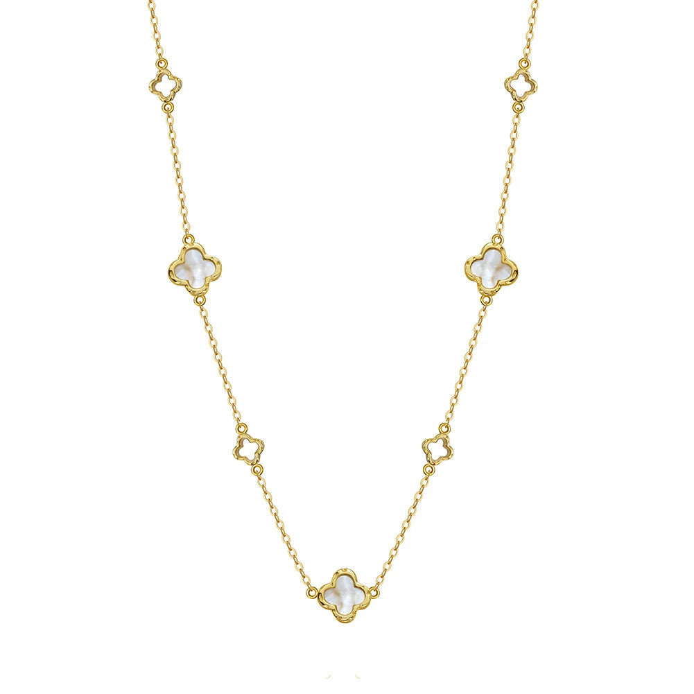 Collier Nacre Trèfle plaqué or 18k