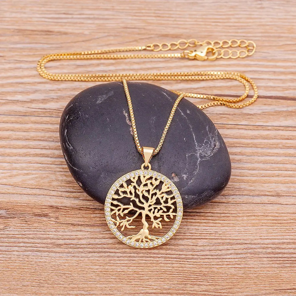 Collier Arbre de Vie Or avec pierre zircon cubique