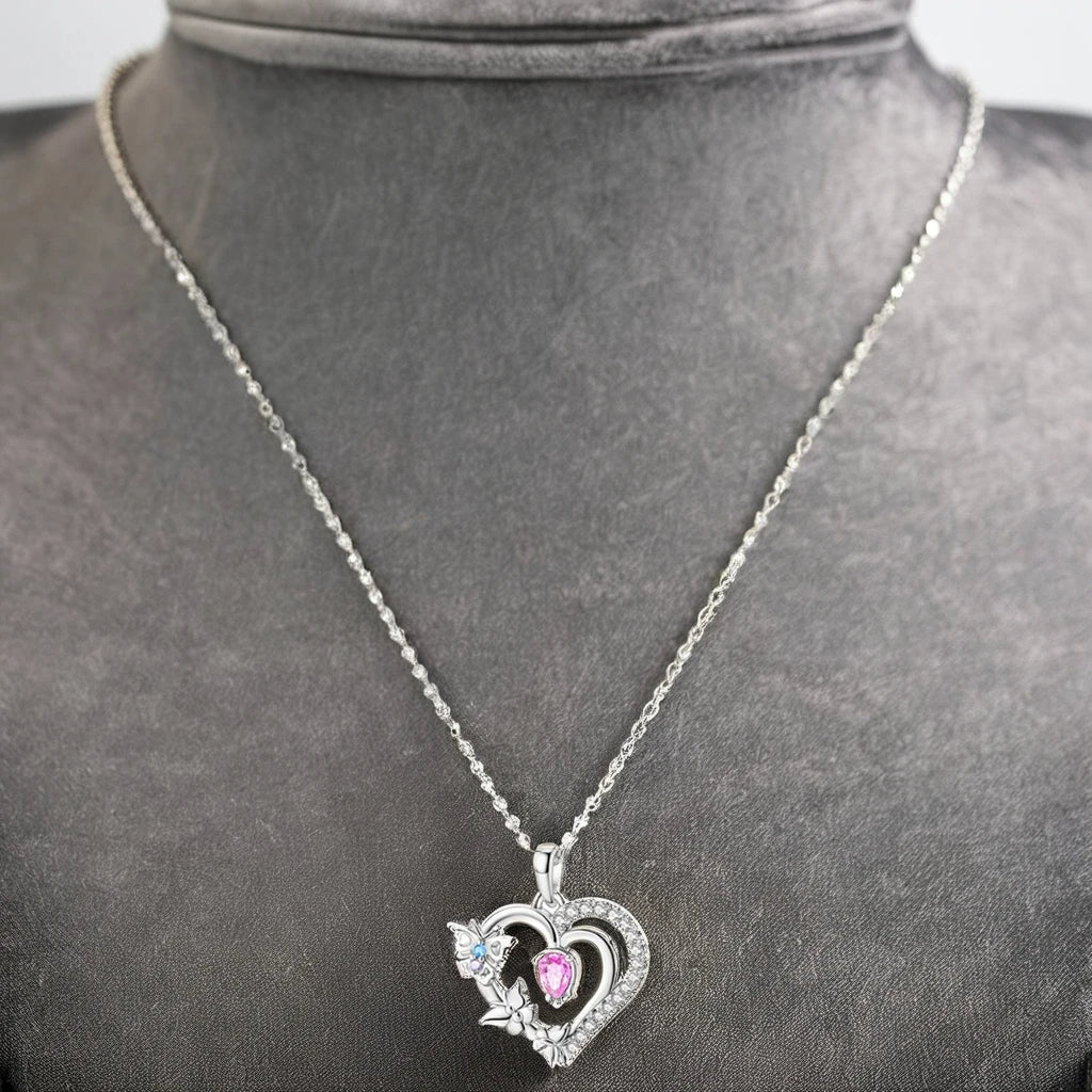 Collier Coeur et Papillon Argent 925