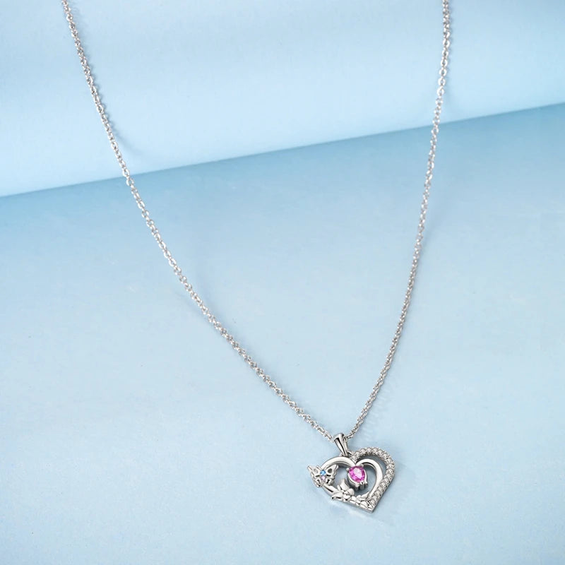 Collier Coeur et Papillon avec pierre rose