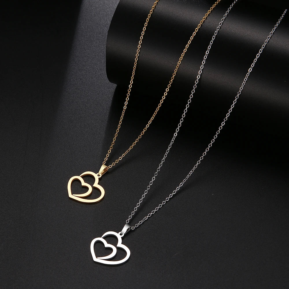 Collier Double Coeur or et argent