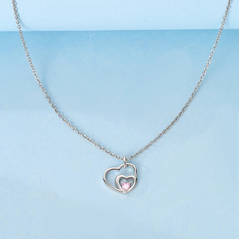 Collier Double Coeur Argent avec diamant