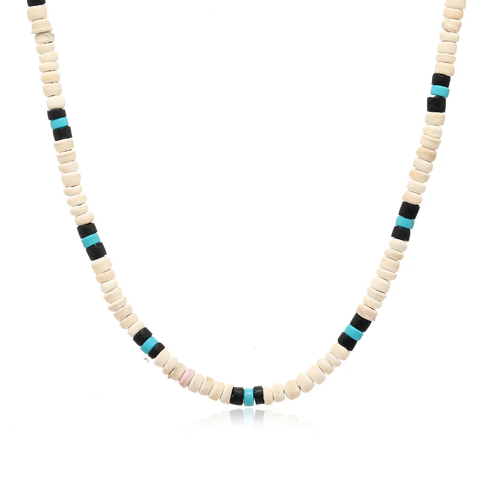 Collier Heishi avec perle blanche, bleu et noire