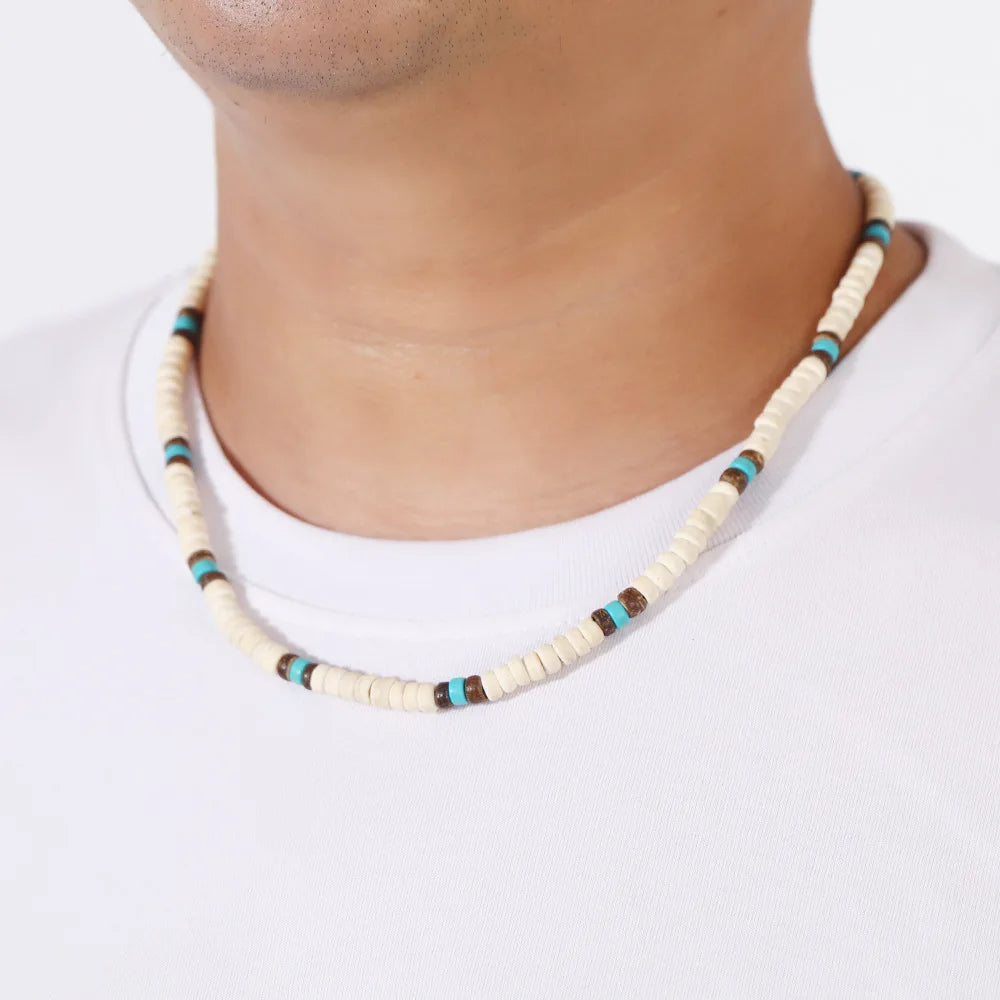 Collier Heishi avec perles Blanche, bleu et marron