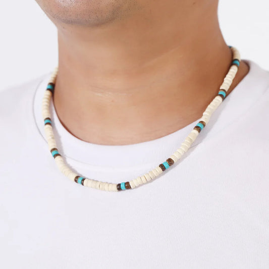 Collier Heishi avec perles Blanche, bleu et marron
