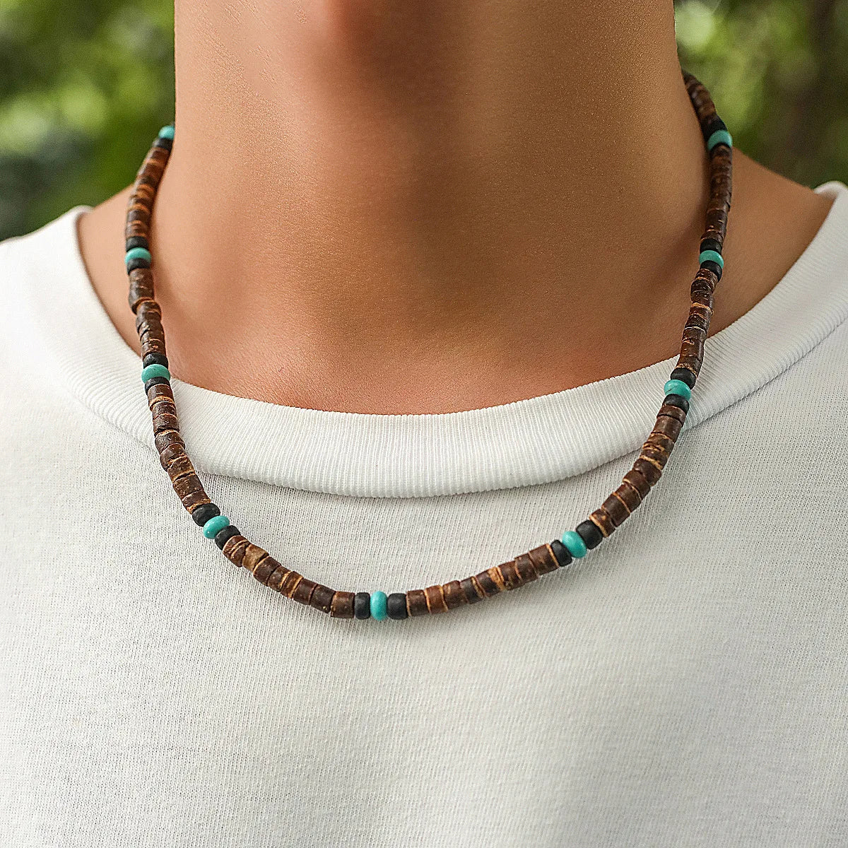 Collier Homme Perle Plate Surfeur