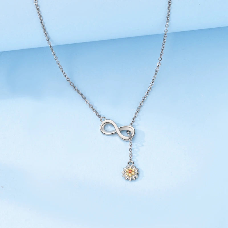 Collier avec symbole Infini et Fleur jaune