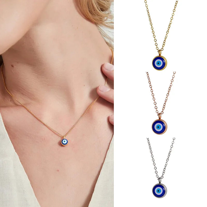 Collier Oeil Bleu Acier Inoxydable