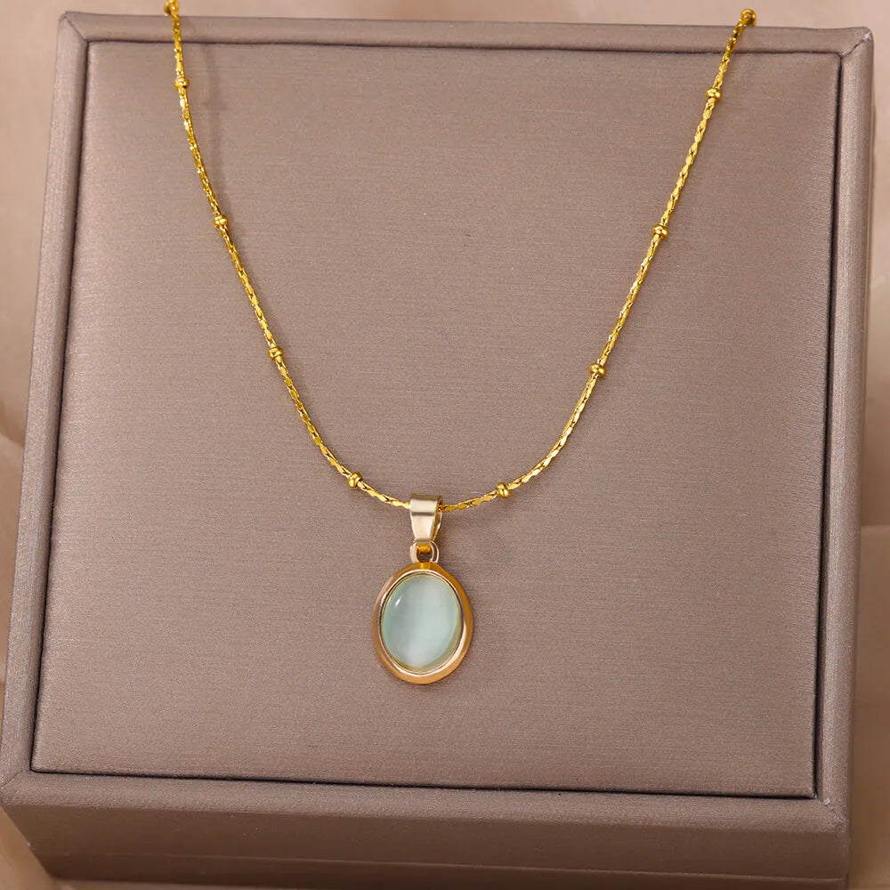 Collier Opale en acier inoxydable bleu