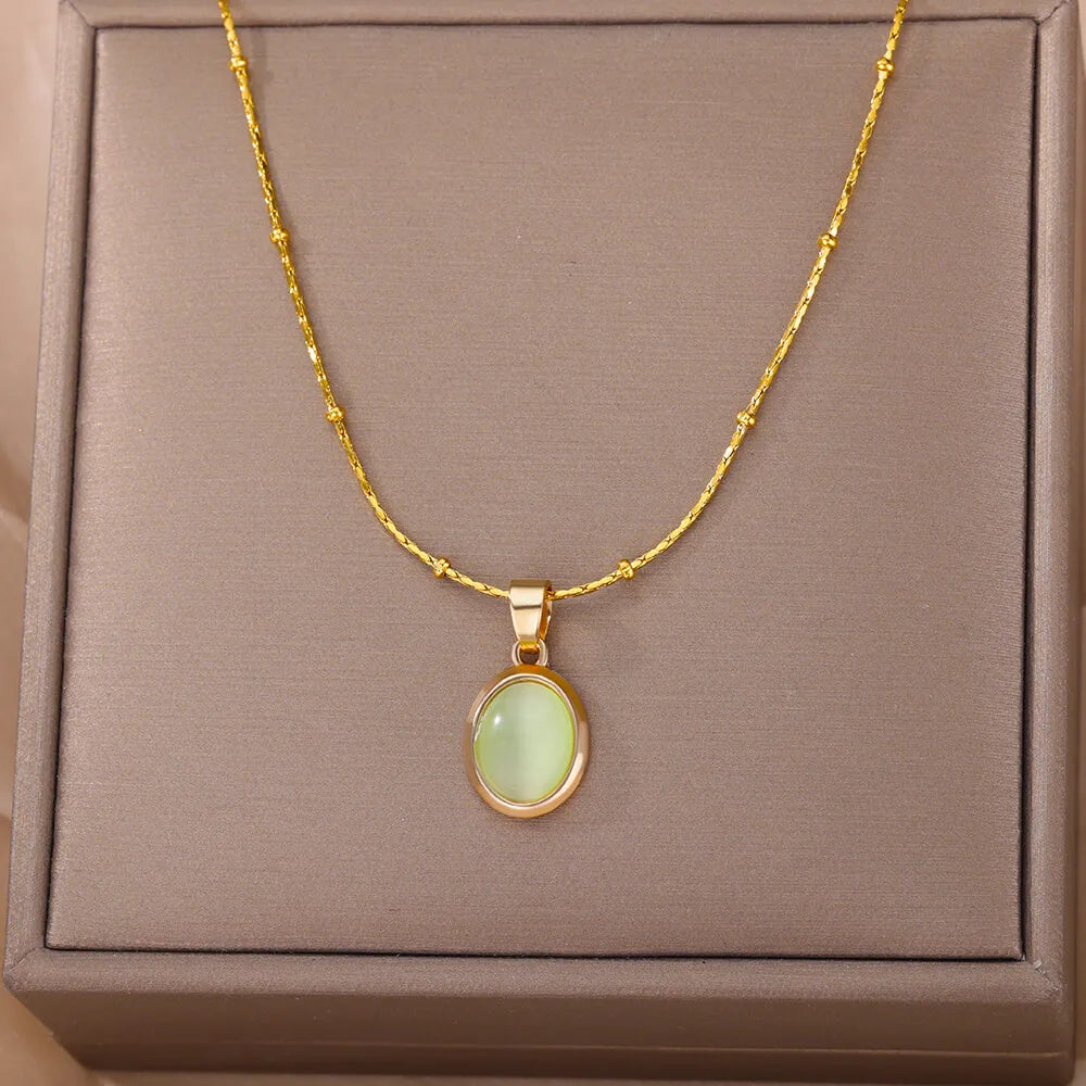 Collier Opale en acier inoxydable vert
