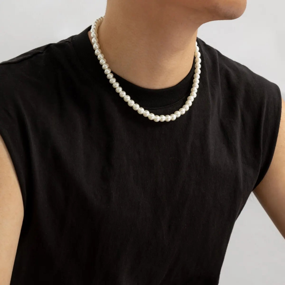 Collier Perle Blanche Homme ajustable