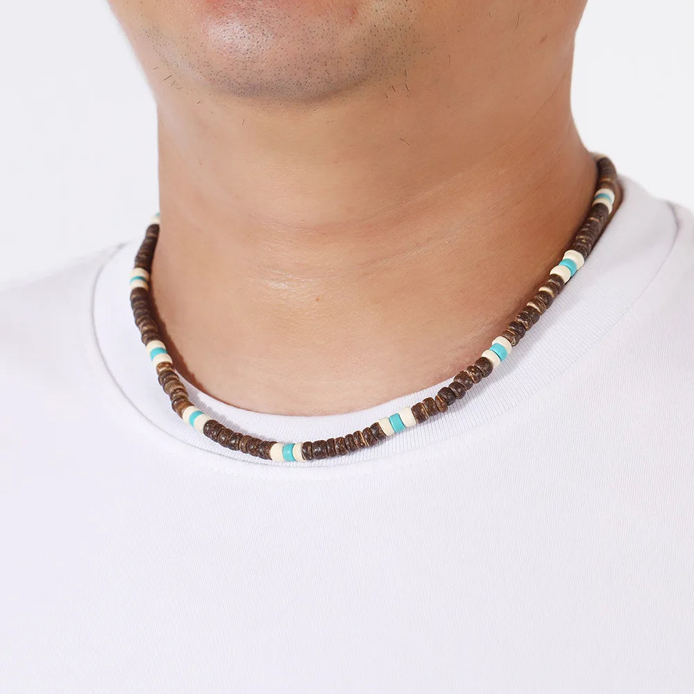 Collier Perle Heishi marron pour homme
