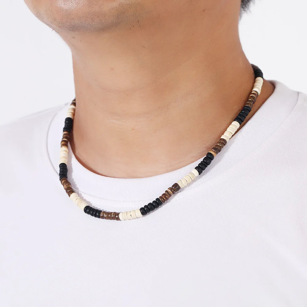 Collier Perle Plate en noix de coco