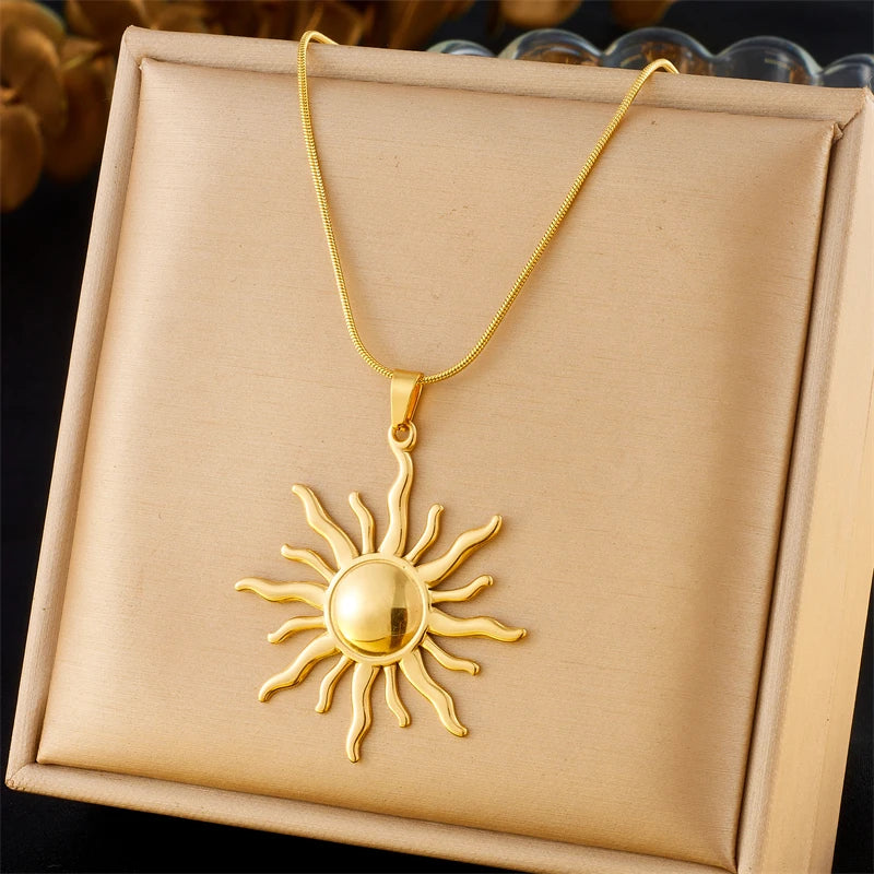 Collier Soleil or en acier inoxydable