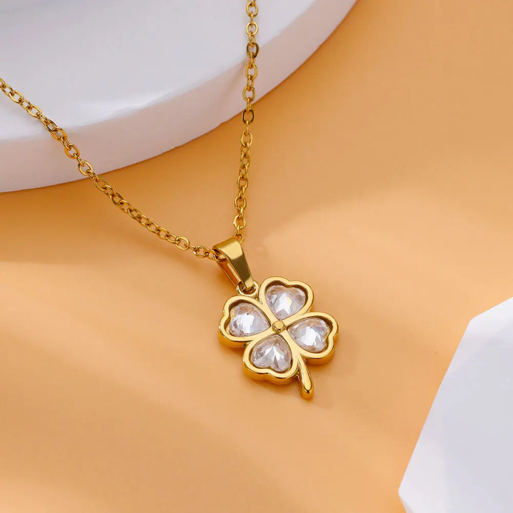 Collier Trèfle Nacre Or 4 Feuilles