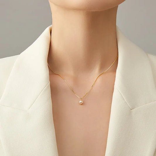 Collier plaqué or 18k avec Une Perle Blanche femme