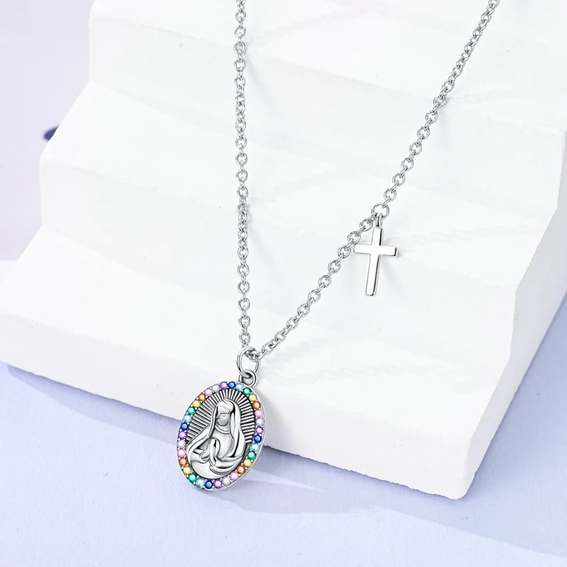 Collier Croix Vierge Marie Argent 925