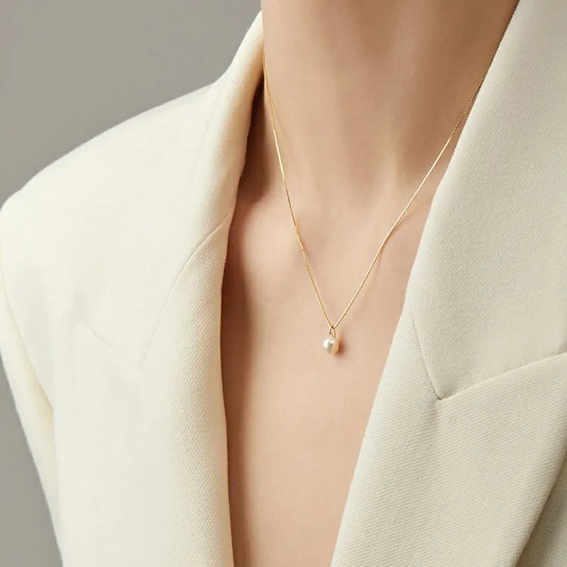 Collier plaqué or 18k avec Une Perle de culture Blanche