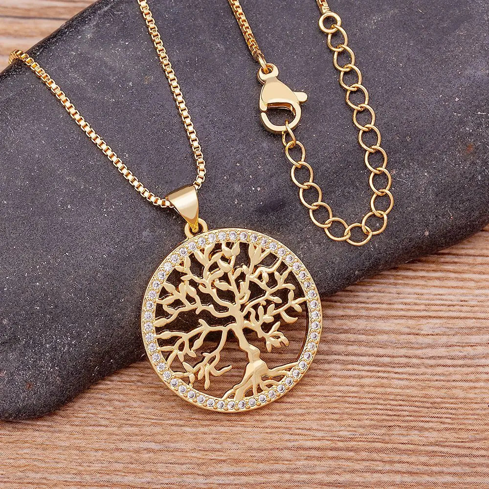 Pendentif Arbre de Vie Or avec pierre zircon cubique