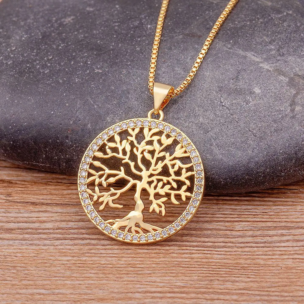 Pendentif arbre de vie en or avec  pierre zircon