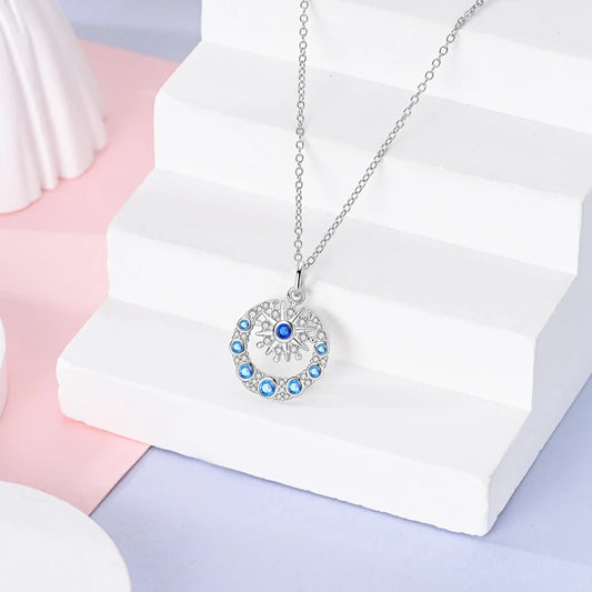 Collier Lune Argent 925 avec pierre bleu
