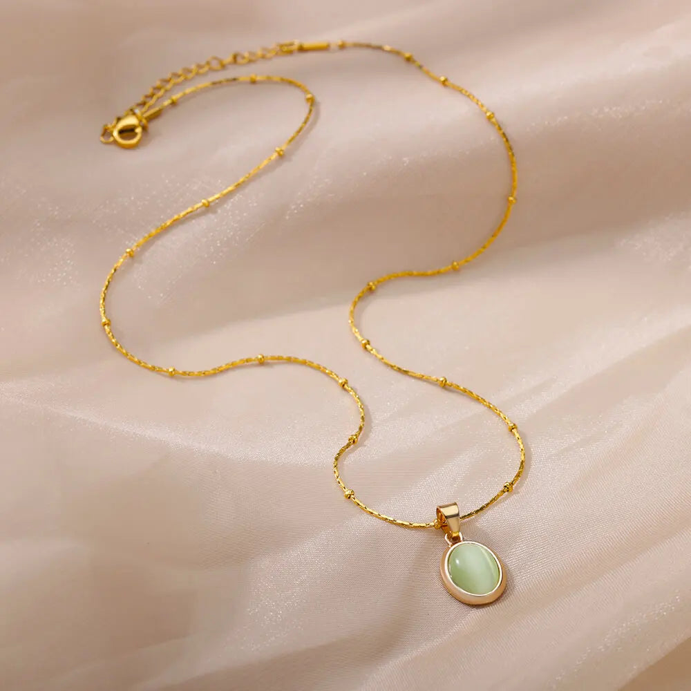 Collier Opale en acier inoxydable doré