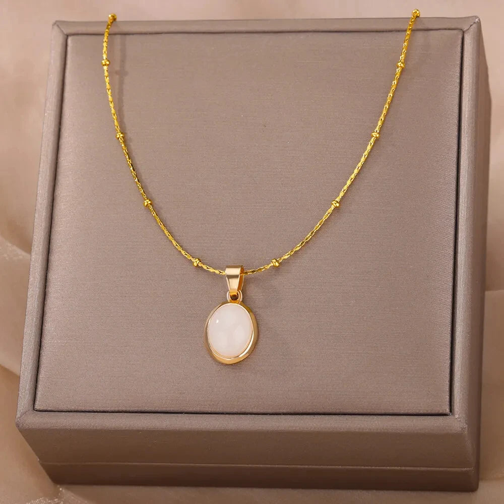 Collier Opale en acier inoxydable rose