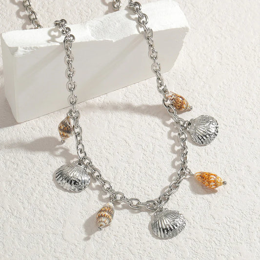 Collier Pendentif Coquillage en acier inoxydable argent