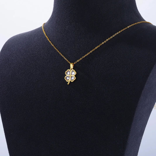 Collier Trèfle Nacre Or Acier Inoxydable