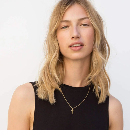 Femme Collier Croix plaqué or 18k